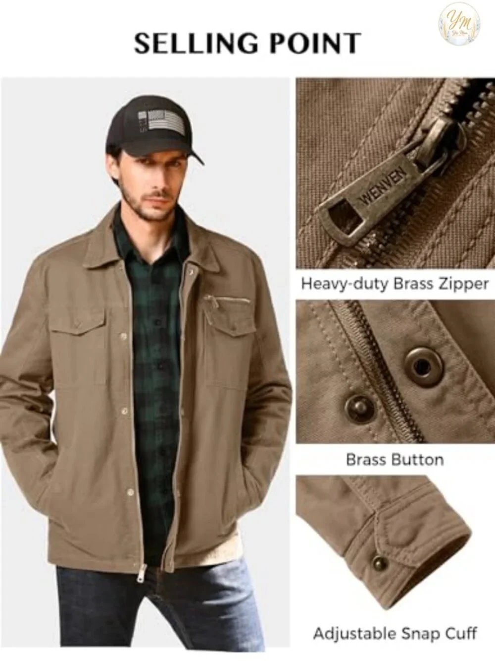 Men's Cotton Military Lapel Jacket Utility Workwear Coat